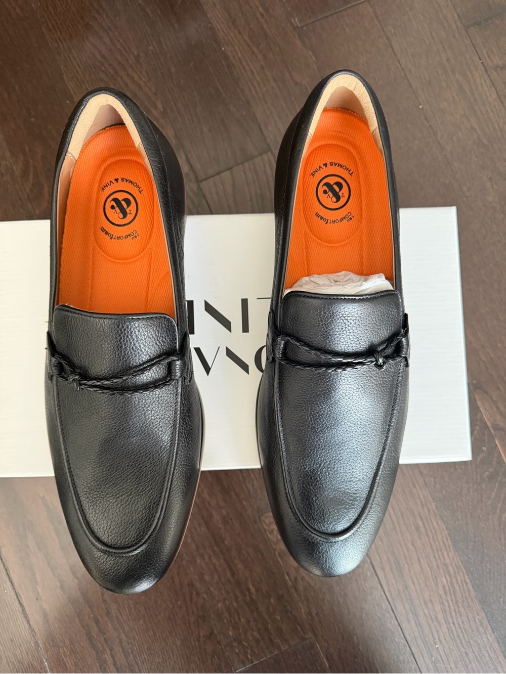 Men's Black Leather Slip-On Loafers with Orange Insole
